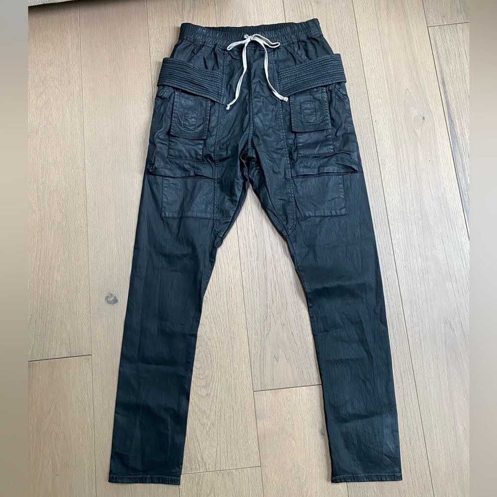 Rick Owens DRKSHDW Creatch Cargo in Black Waxed Denim